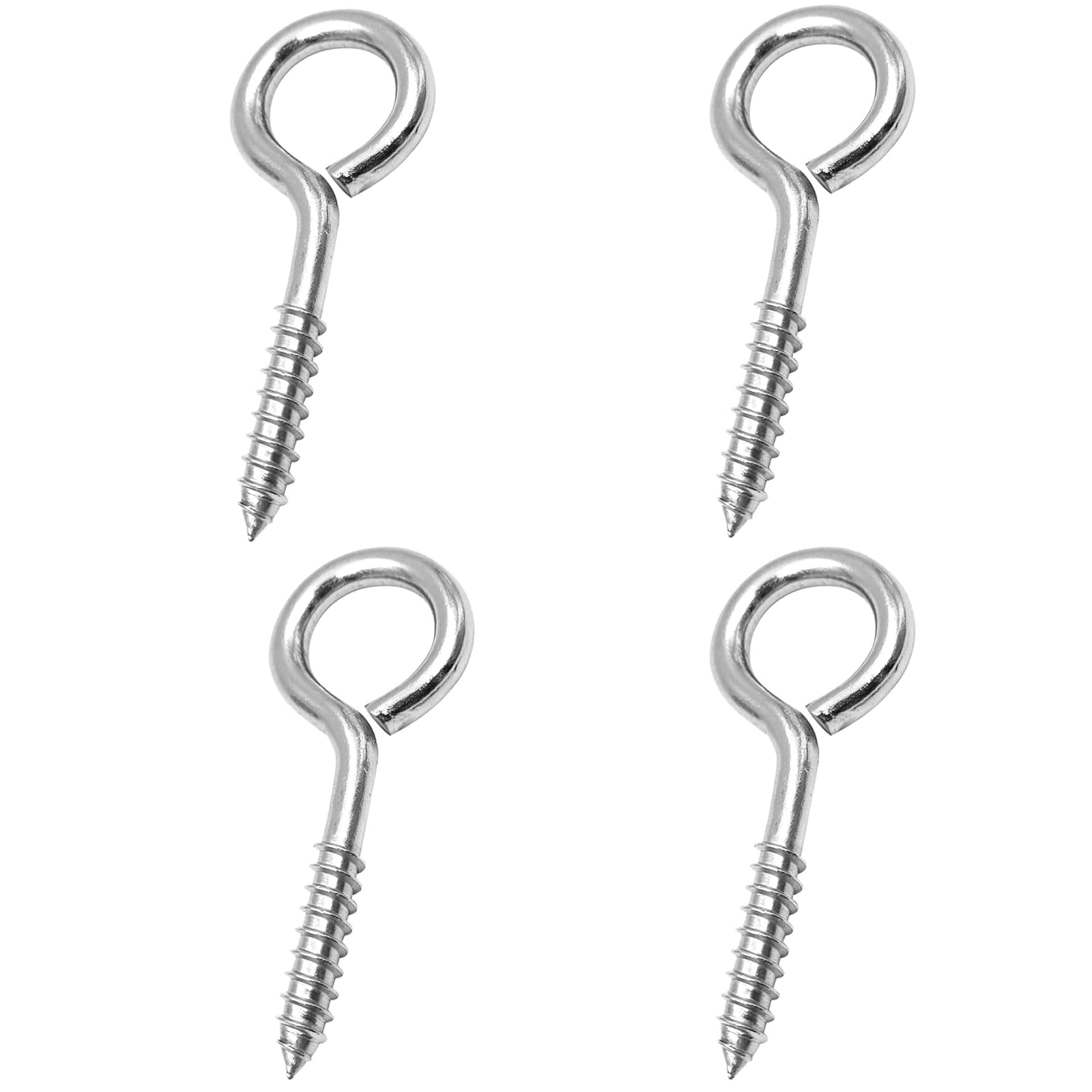 Anhoer 4Pcs 5 Inch Stainless Steel Eye Hooks, Heavy Duty Self Tapping Eye Bolts, 304 Ring Screws with Eyes, Silver, for Hanging Frames, DIY, Wood, Crafts