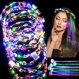 24 Pieces LED Flower Crown Headband and LED Lights Hair Sets Luminous LED Headpiece Light up Flowers Wreath Headdress…