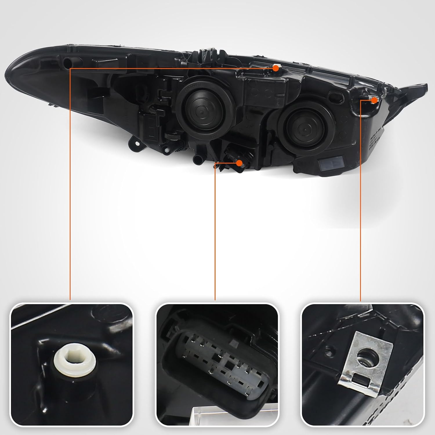 FIONE for Ford Fusion Headlight Assembly 2013 2014 2015 2016 Halogen Projector Headlamp Replacement Black Housing Clear Lens Head Light Chrome Front Lamp Pair Left & Right Side