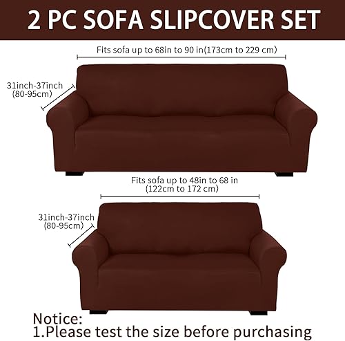 Miniatura 2 de Peryiter Juego de 2 fundas de sofá para sofá biplaza para sala de estar, protector de muebles para sofá, sillón, ajuste elástico, a prueba de