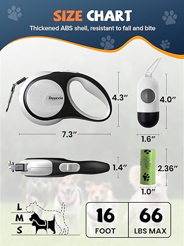 Miniatura 2 de Correa retráctil para perro con linterna LED, correa retráctil 3 en 1 para perros pequeños y medianos de hasta 66 libras, mango antideslizante