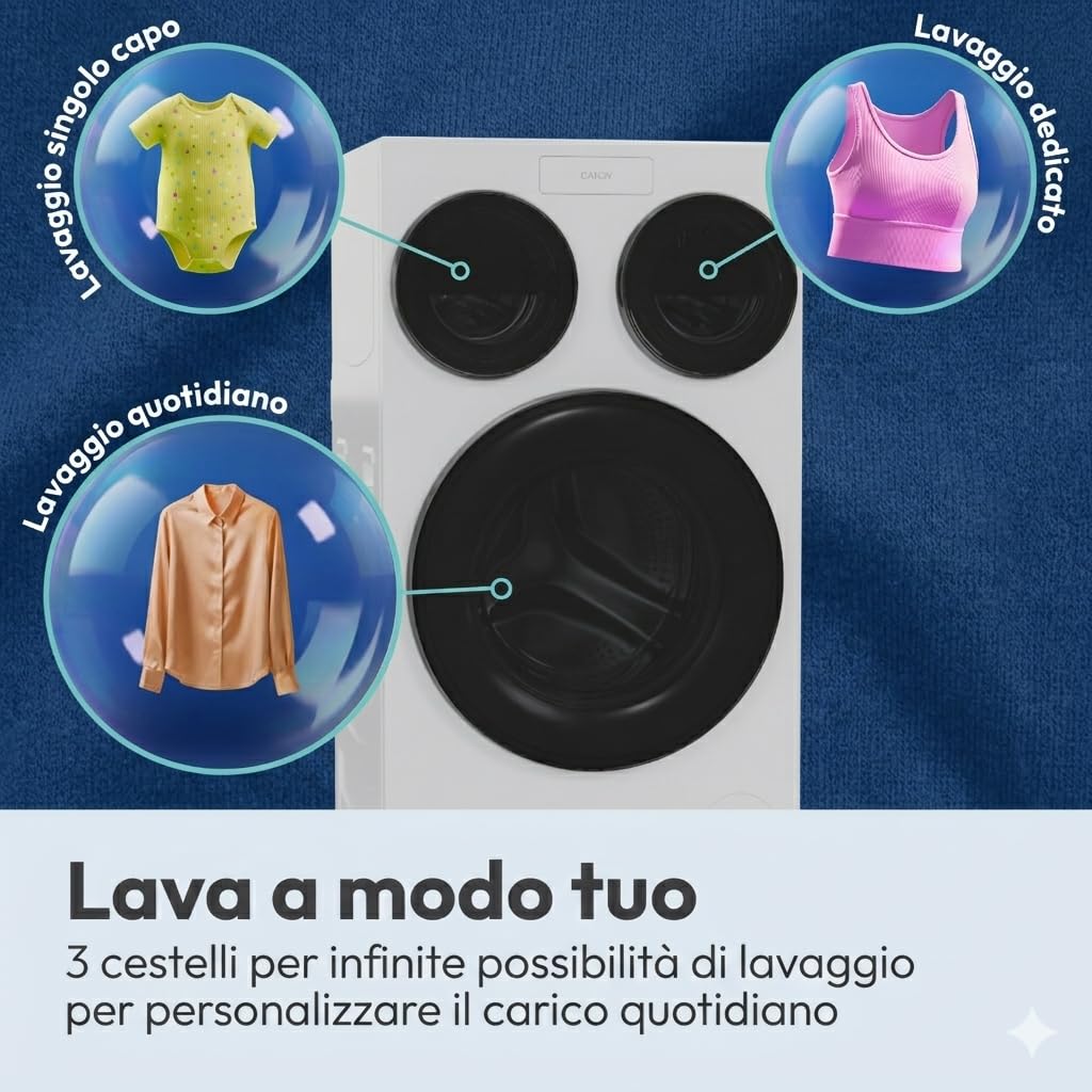Candy MultiWash Machine à laver 3 disques indépendants 10+1+1kg 1400rpm Moteurs Direct Drive DIY Smart AI Classe A Hygiène UV Blanc