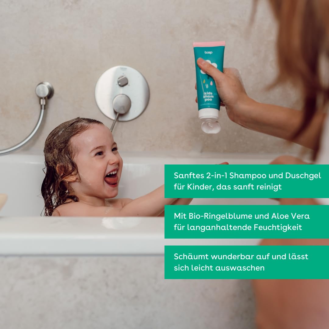 boep Szampon dla dzieci, łagodny szampon 2 w 1 i żel pod prysznic dla małych i dużych dzieci, certyfikowany naturalny kosmetyk (100 ml)