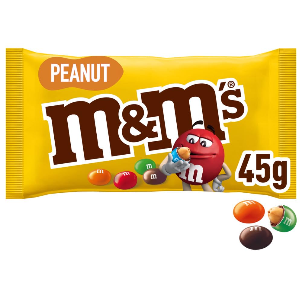 M&M's Peanuts Snack en Bolitas de Colores con Cacahuete y Chocolate con Leche, Pack Ideal para Compartir o Regalar en Navidad, 24 x 45g