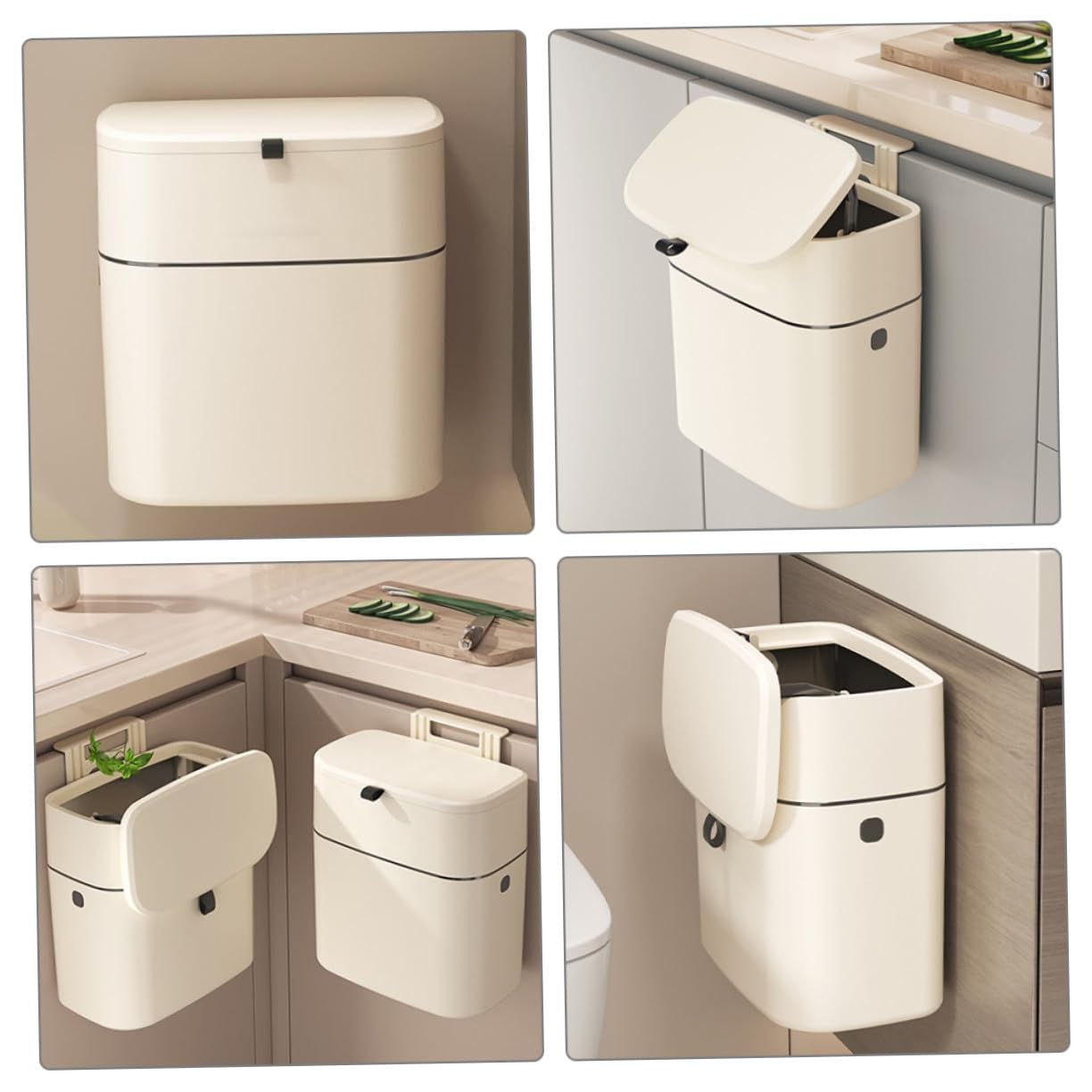 Hängender Mülleimer für Küchenschränke mit Deckel 12l Fassungsvermögen in Beige Stabilem Pp Material und Glatter Oberfläche für Küche und Schrank
