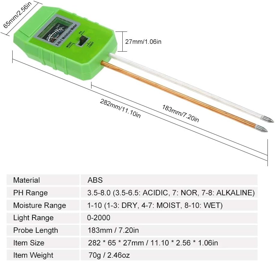 3-in-1 Soil pH Light Moisture Meter Soil Test Kit for Indoor Outdoor Garden Lawn Farm no Battery Required Soil ph Meter