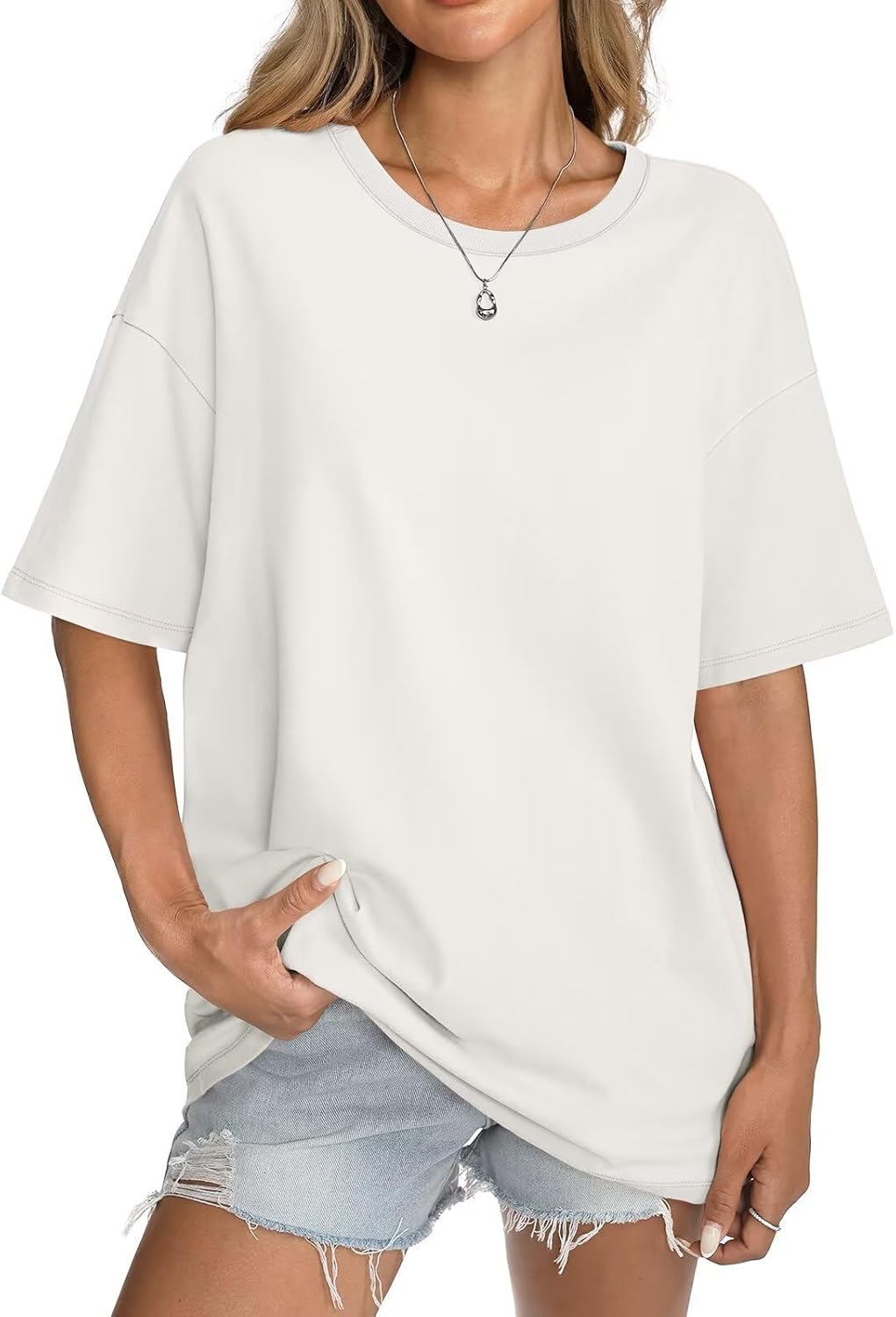 Womens Cotton Oversized T Shirts Short Sleeve Tops Ribbed Crewneck Loose Fit Tee Summer Fashion Clothes 2026 - Image 2