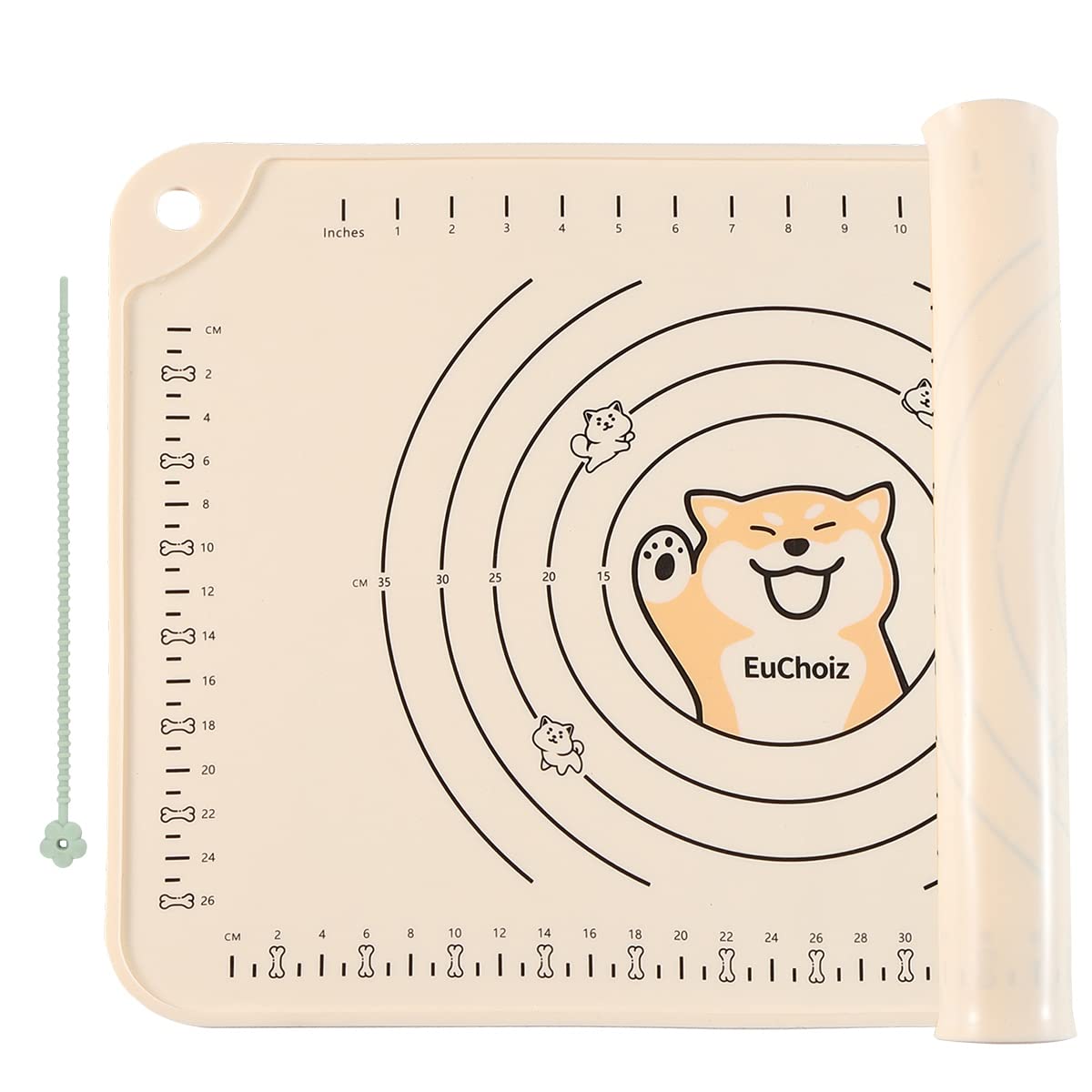 Photo 1 of EuChoiz Silicone Pastry Mat 24"*16" Extra Thick Non Stick Baking Mat Food Grade Silicone Dough Rolling Bake Mat with Edge Heightening Cartoon Beige