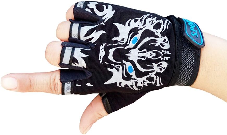 MARZE Cycling Gloves for Kids Children Half Finger Non-Slip Adjustable Sports Gloves Bike Gloves (Black)