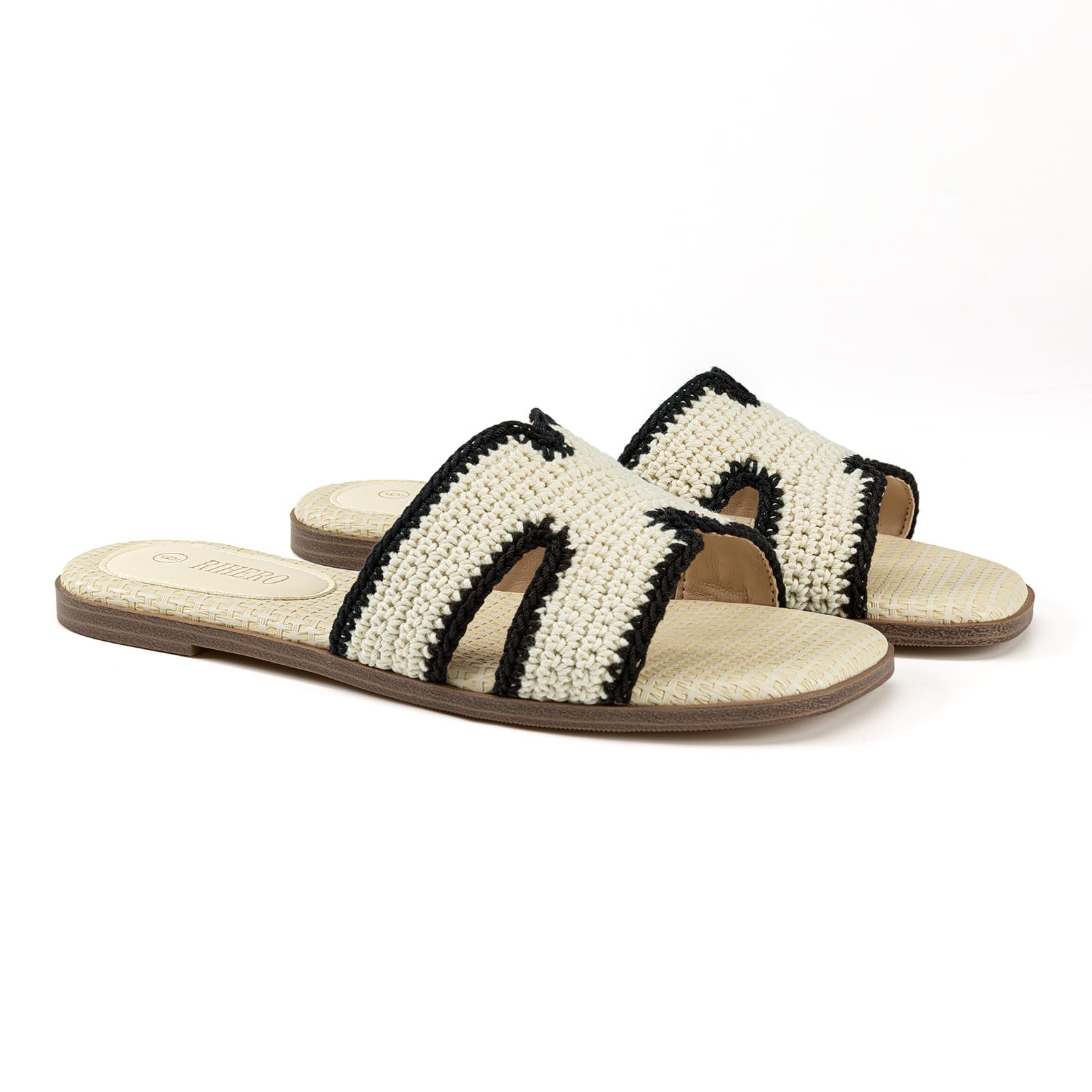 Rihero Women's Dressy Flat Sandals Comfortable Slip On Leather Slide Sandals: 7.5 Cream