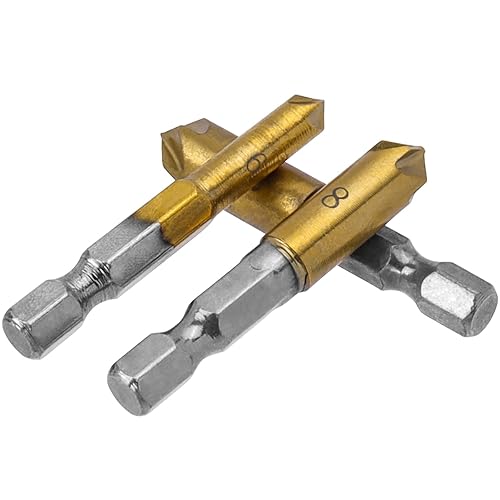 Miniatura 3 de Mesee Juego de 6 brocas avellanadoras con vástago hexagonal de 14 de pulgada, 5 flautas, brocas biseladoras de 82 grados, recubiertas de titanio,