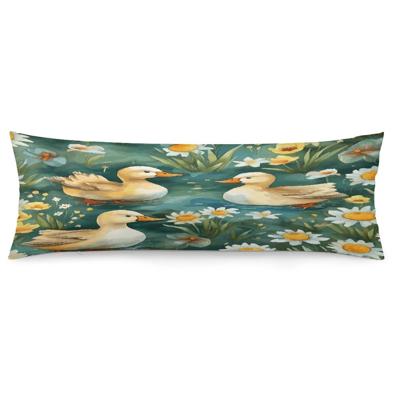 Hand Drawn Duck Body Pillow Cover Soft Full Long Pillow Cover Decorative Large Pillow Case Cozy Body Pillow Pillowcase Pillow Shams for Bed Sofa Couch Room Decor 18.9 X 53 Inch