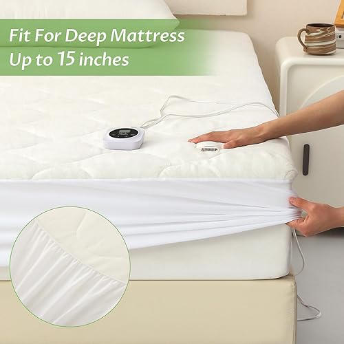 Miniatura 5 de Funda de colchón térmica de forro polar coral eléctrico de tamaño King, doble control, con temporizador ajustable de 1 a 12 horas, apagado