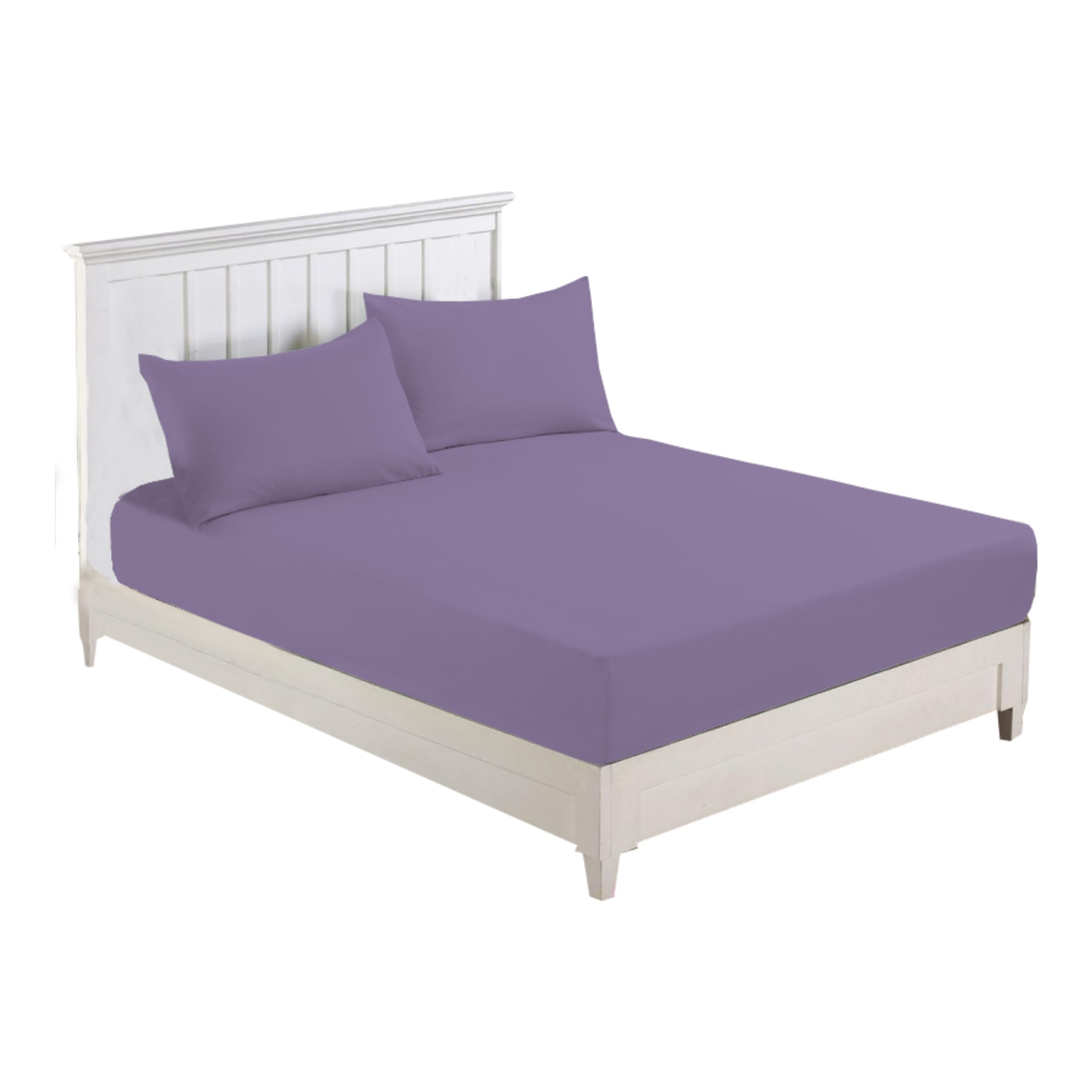 R&Z Plain Luxury Polycotton Fitted Sheet Single, Double, King, Super King, 4FT (Lilac, Double)