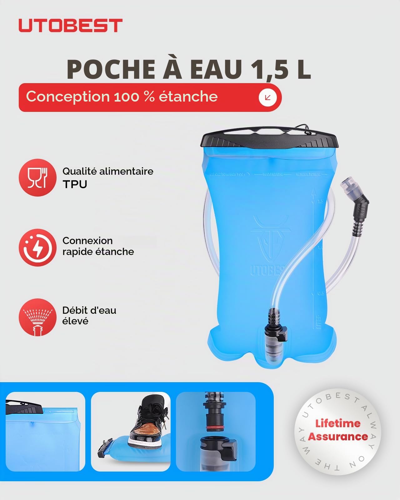 UTOBEST Gilet de Course, Gilet Hydratation Léger 5L UTR104 | 7 poches, grand support telephone, ajustement confortable, sans rebond, OSFM, mixte, trail, park run, marathon