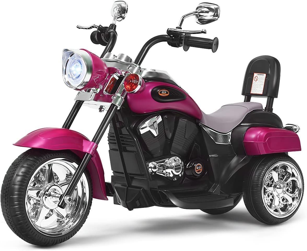 GOPLUS Moto Electrique Enfants 6V, Voiture Électrique Enfants 1 Place Vitesse 2,5-3km/h,Charge 30 KG, Scooter Electrique Enfants pour Garçons Filles 3 an+s(Rose Foncé)