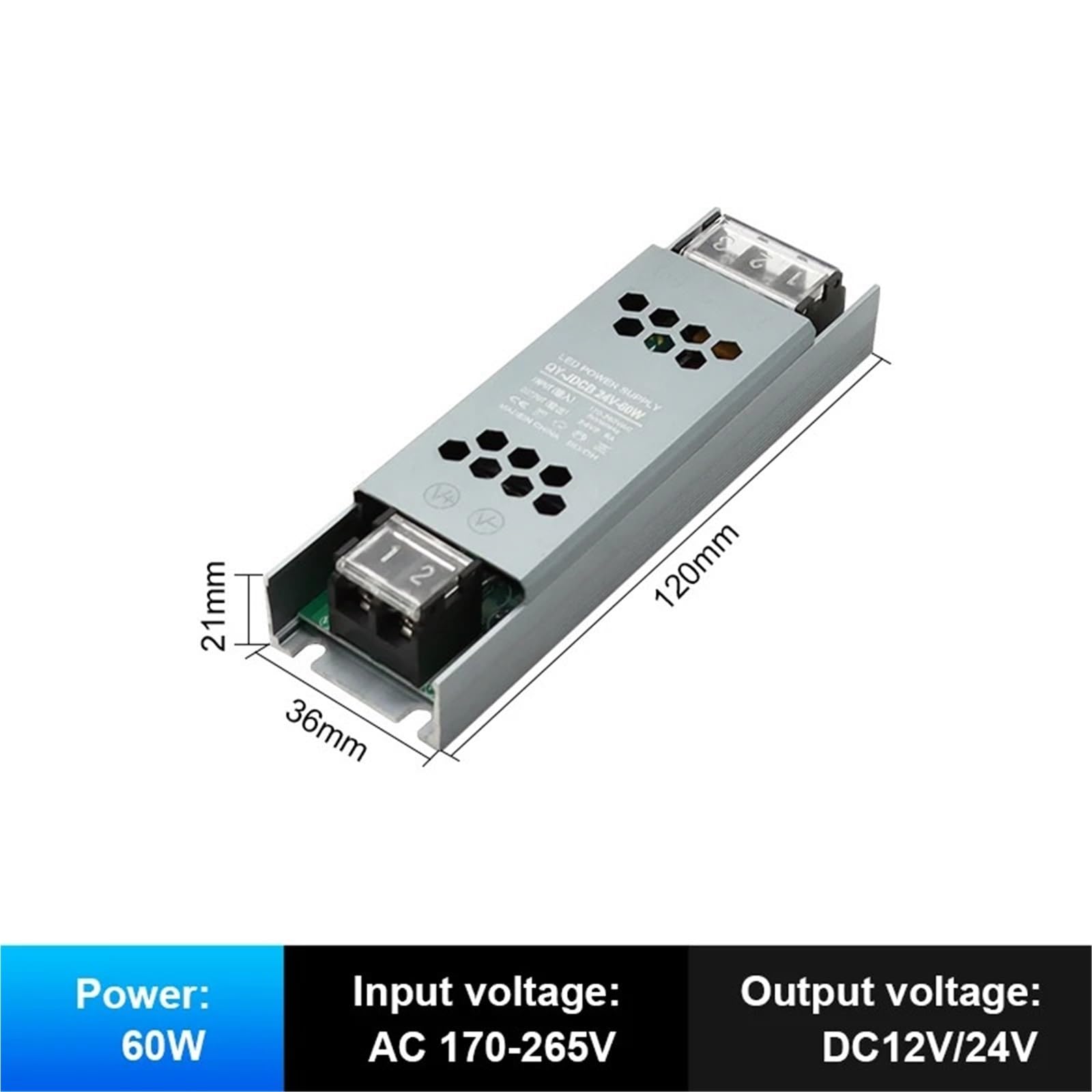 Zasilacz LED 12 V/24 V, 60 W, 100 W, 200 W, 300 W, 400 W, 500 W, ultra-cienki transformator AC/DC, konwerter sterownika LED do taśm oświetleniowych LED.