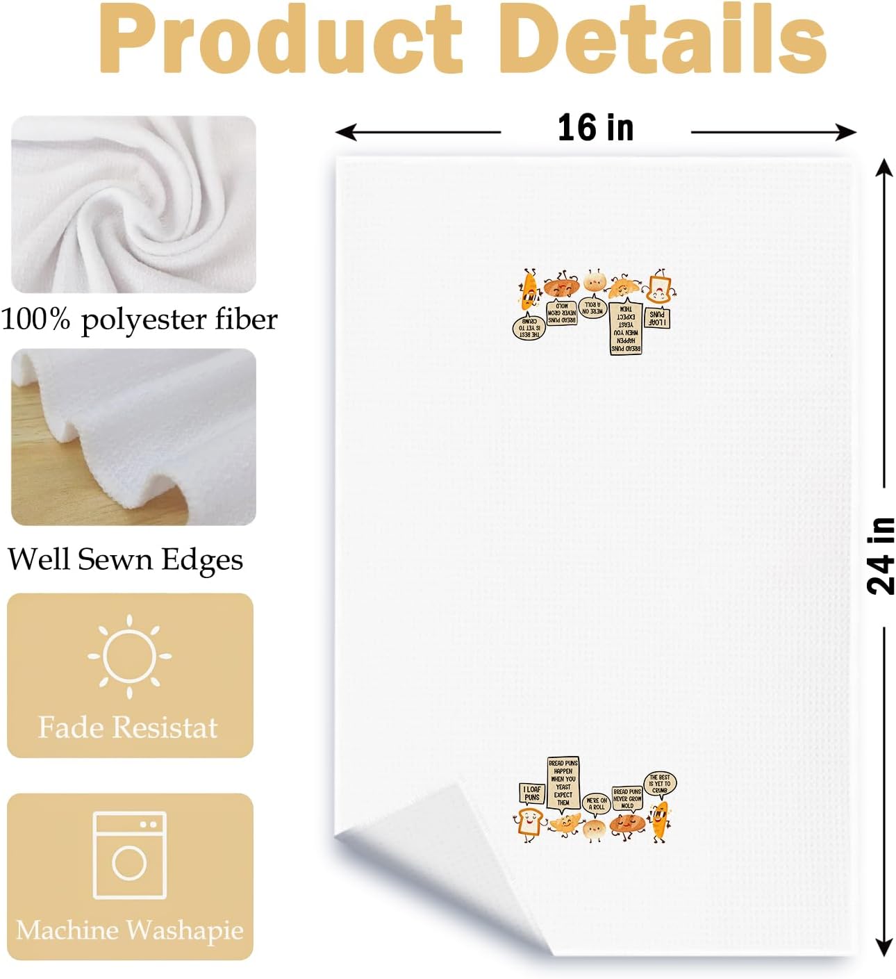 Funny Bread Pun Kitchen Towels, Bread Maker Gifts Dish Towels, Gifts for Sourdough Bakers Baking Lovers Hand Tea Towel for Bakery Kitchen, 16x24 Inch - Image 6