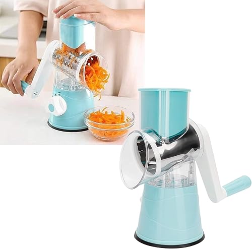 Miniatura 4 de Rallador giratorio manual, rebanador de verduras, rotación de arranque manual, rallador de verduras, triturador de queso con 3 tipos de cuchillas,