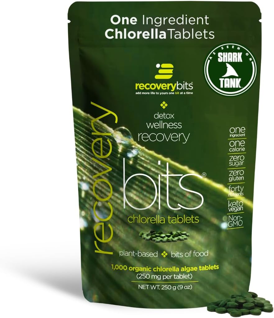 RECOVERYbits - Organic Chlorella Tablets - Plant-Based Algae Superfood - Chlorophyll - Cracked Cell Wall - Energy - Immune System - Detox - Keto - Vegan - Non-GMO - Large Bag - 1000 Tablets