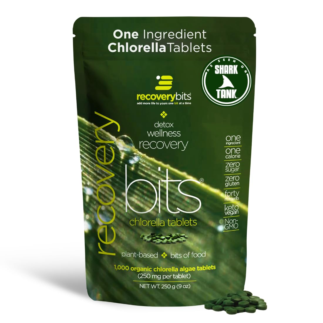 RECOVERYbits Organic Chlorella Tablets, Detox, Greens, 1000 Tablets Large Bag of 1000 Tablets