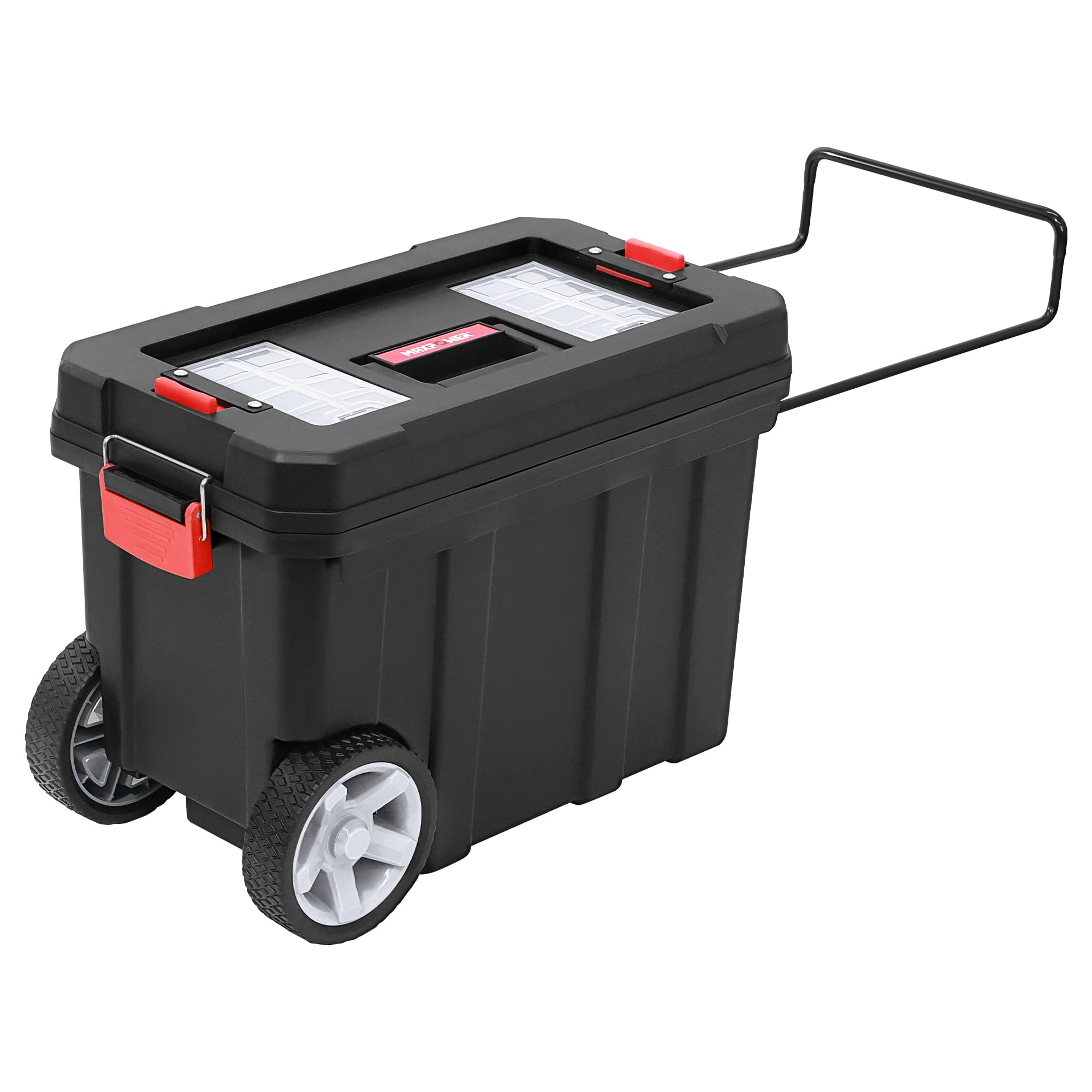 Rolling Tool Box with Wheel, 8 Gallon Storage Capacity Deep Tool Box, Lockable Latches, Removable Tray, Black Toolbox