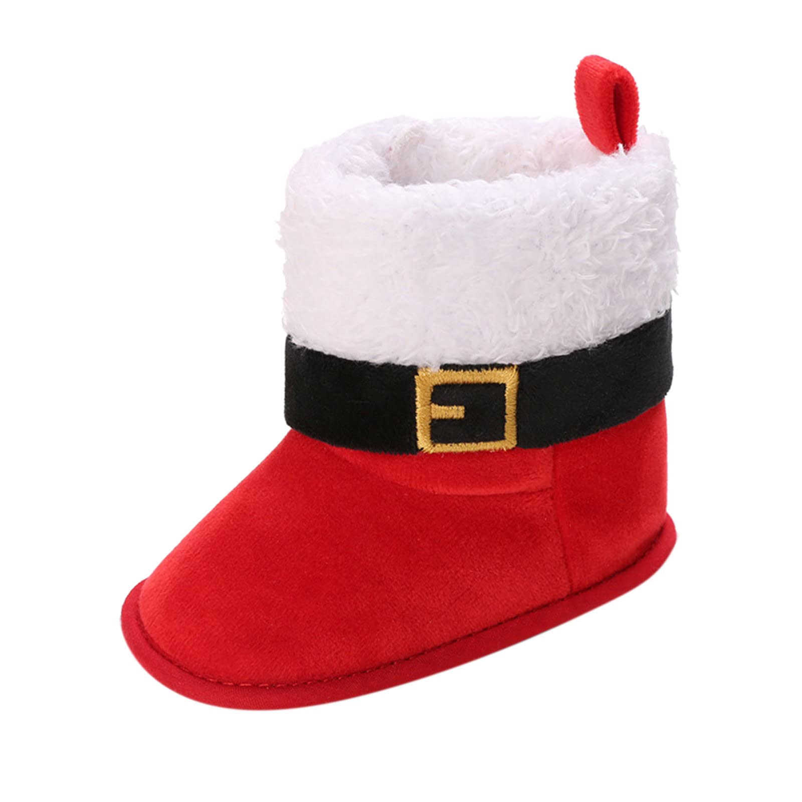 Infant Baby Santa Snow Boots Girls Boys Warm Winter Shoes Anti-Slip Booties Toddler Soft Sole Shoes First Walking Shoes (Red, 6-12 Months)