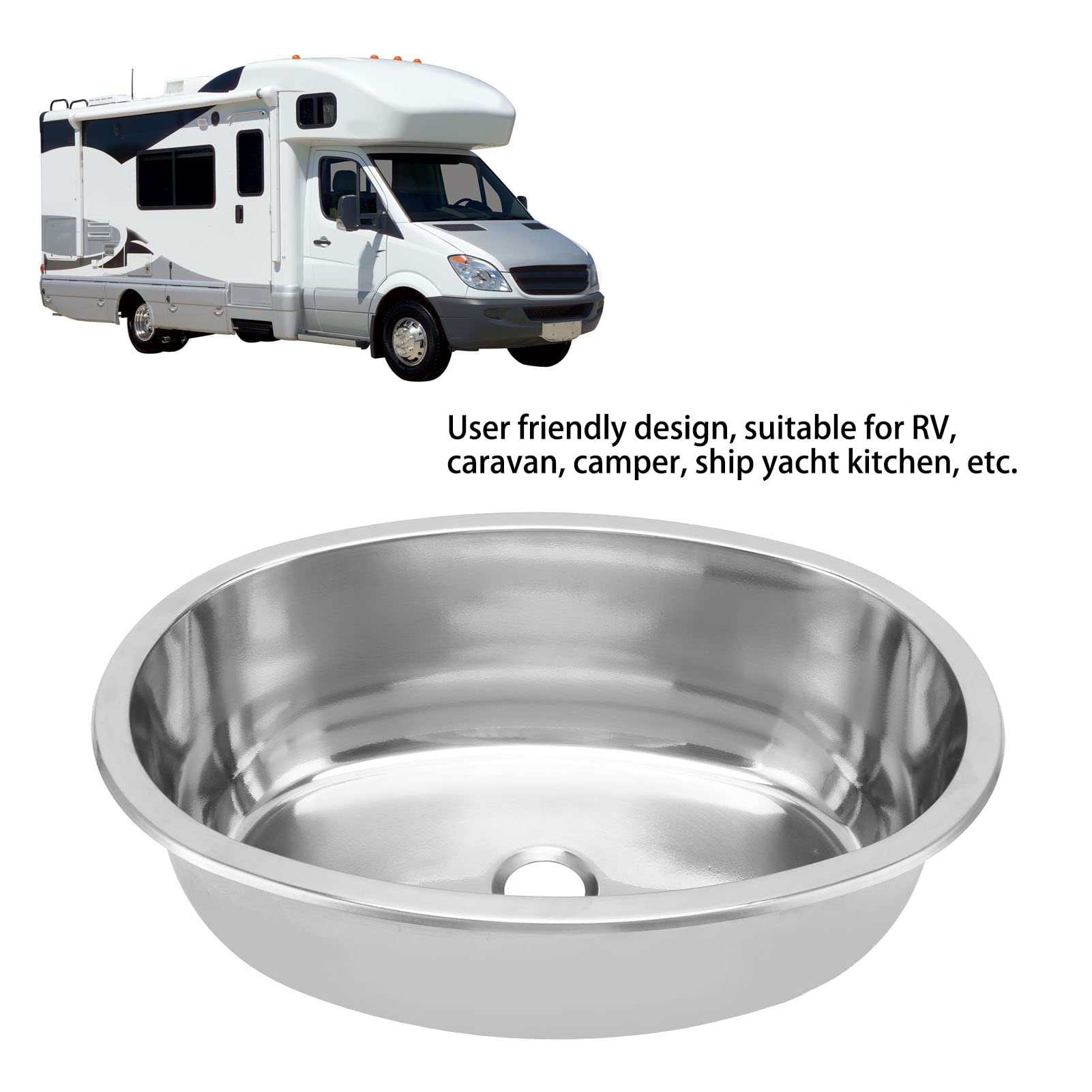 Yosoo Health Gear Lavello per Lavello per in Acciaio Inox, Vasca Ovale da 393 X 273 Mm con Foro di Scarico da 40 Mm, Finitura Spazzolata, profondità di 130, Facile Installazione per Barca, Yacht,