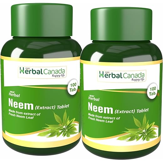 Herbal Canada Neem Tablets - Skin & Health Support - 100 Veg