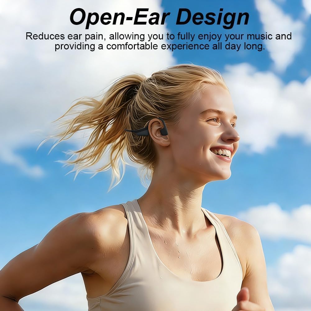Cuffie Conduzione Ossea, Bluetooth 5.3, Auricolari Sportivi Bluetooth Open-ear, IPX5 Impermeabili, Autonomia 10 Ore, Qualità Audio HD, Open-ear Cuffie Per Corsa Ciclismo Guida Fitness (Nero)