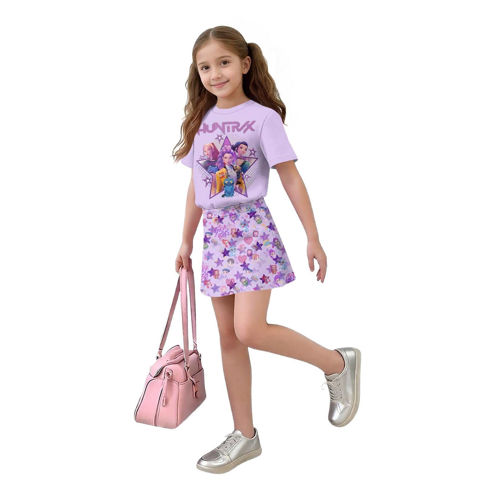 K Pop Short Sleeve T-Shirt and Skirts Outfits Set for Girls Hunters Girl's Anime Graphic Tees De-Mon Summer Sets — view 5