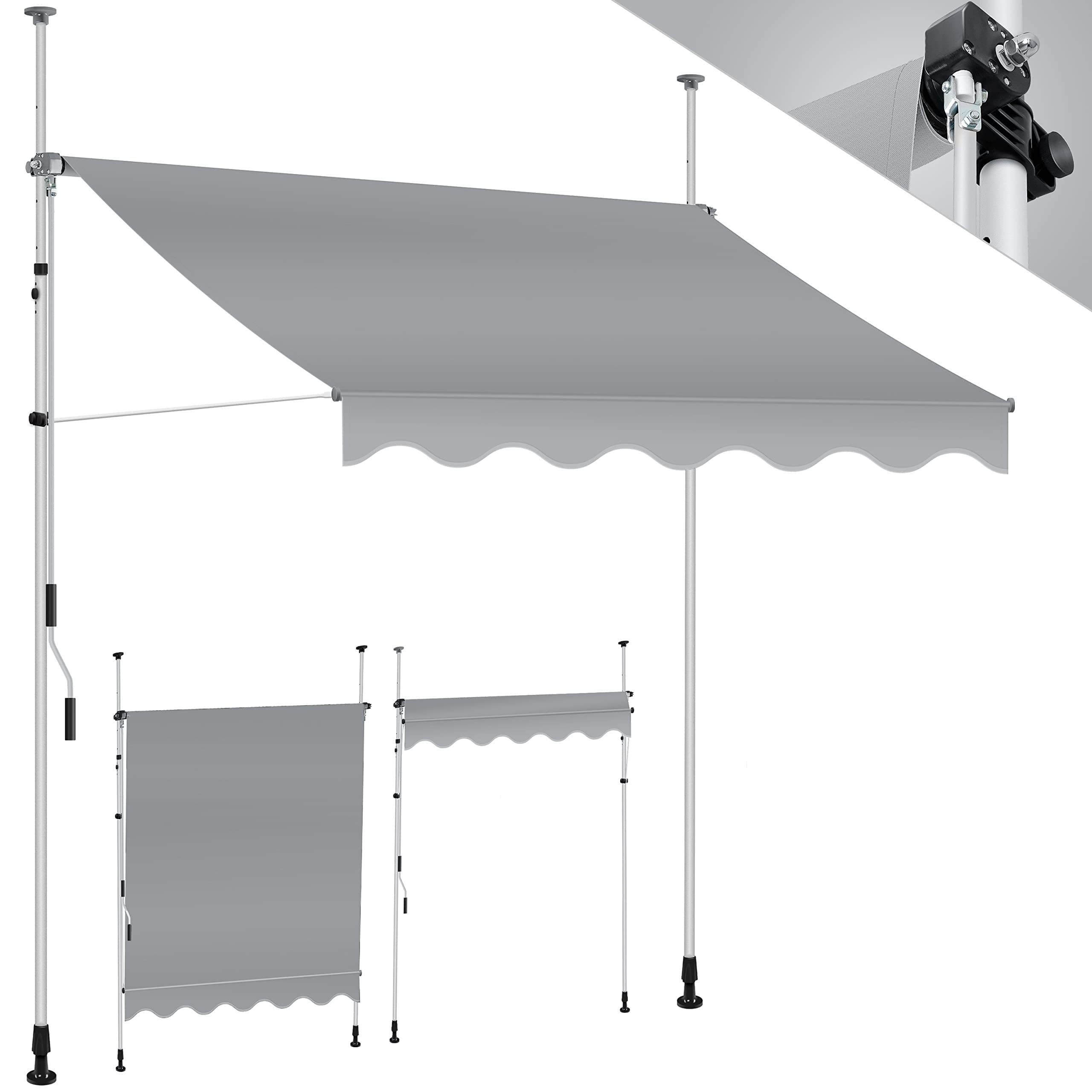 KESSER® Tenda da Sole a Morsetto con manovella per Balcone, Tenda da Sole per Balcone, Regolabile in Altezza, Idrorepellente, Protezione Solare, Copertura per terrazze, Grigio, 400cm