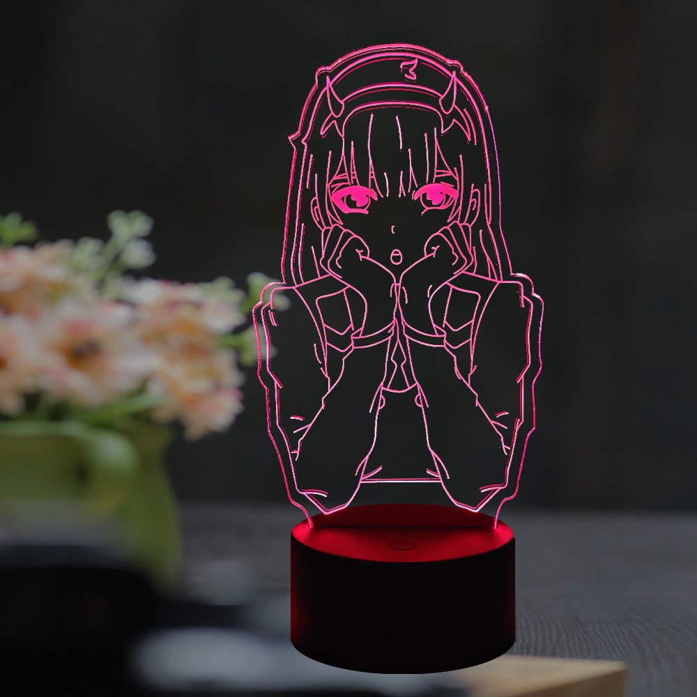Bri-moryea Zero Two 3D Illusion LED Anime Lamp Colourful Remote Control Night Light for Girl Living Bed Room Decoration Desk Table Lamp Light for Birthday Toys