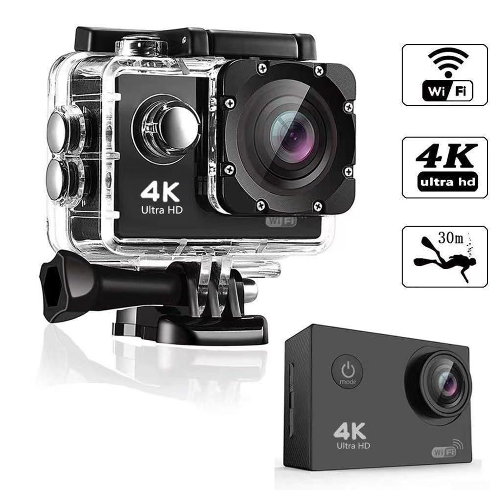Action Camera Ultra HD 4K, stabilizzazione dell'immagine avanzata, alloggiamento impermeabile fino a 30 metri per montaggio su casco da ciclismo (nero)