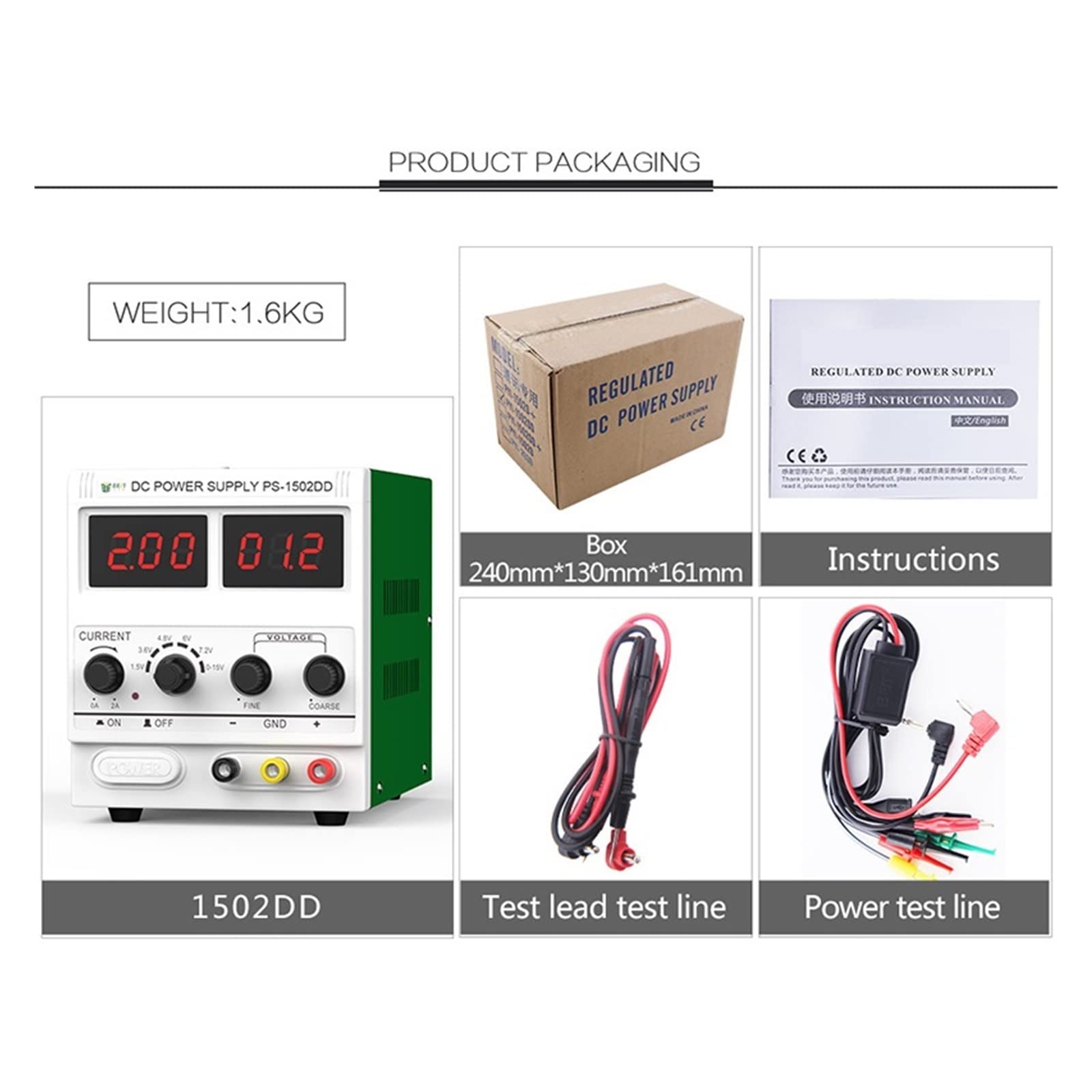Fuente Alimentacion Regulable, Ajustable corriente continua Fuente de alimentación 0-2a 15V Pantalla digital de reparación del teléfono Fuente de alimentación Continua conductora corriente continua R