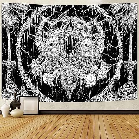 Yrendenge Black and White Skull Tapestry Cover