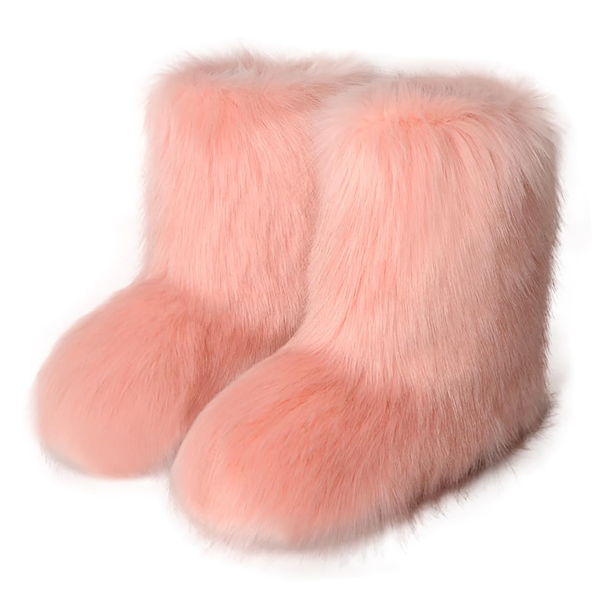 Eosxrp Furry Faux Fur Boots Women's Winter Shoes Woman Fluffy Warm Snow Boots Mid-Calf Comfortable Outdoor Flat