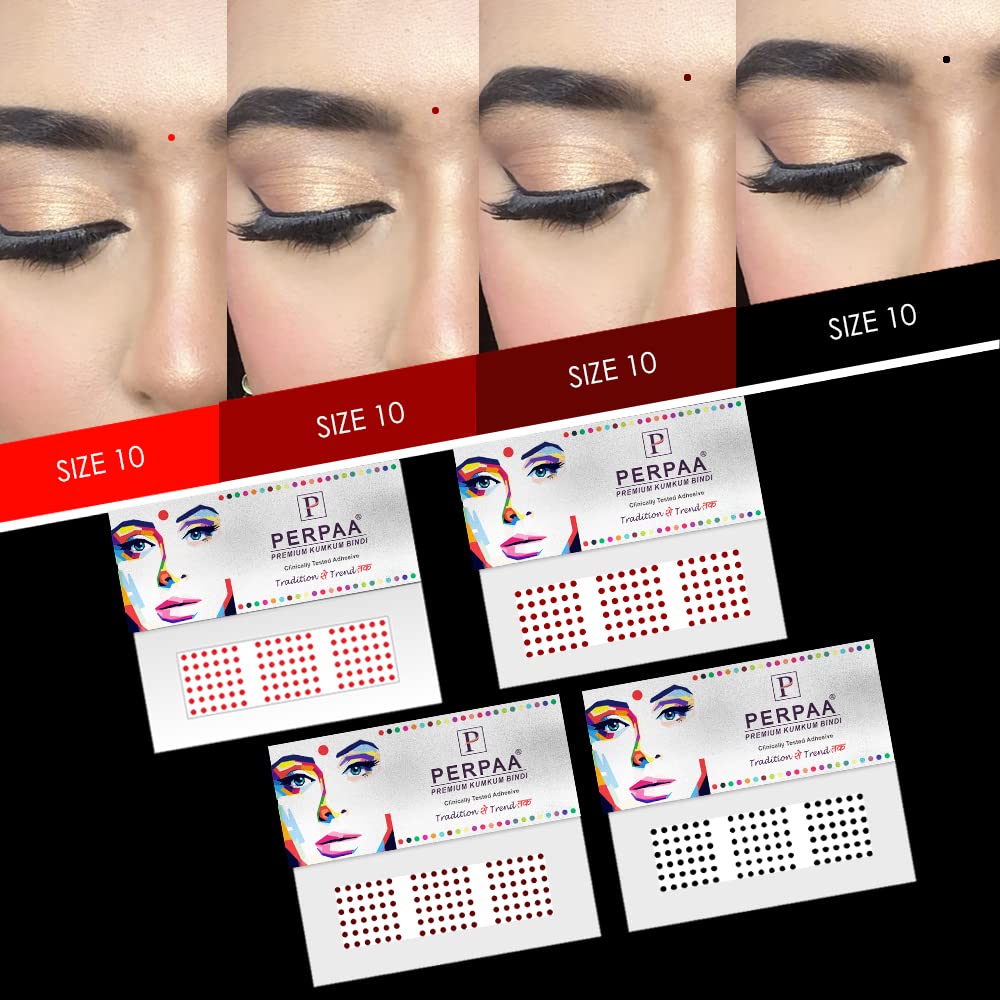 Perpaa® Multicolor Bindi for Women Pack of 8 Flaps 2 Red Bindi for Women, 2 Light Maroon, 2 Dark Maroon,2 Black (Size 10, Diameter 1.75mm)-image-40