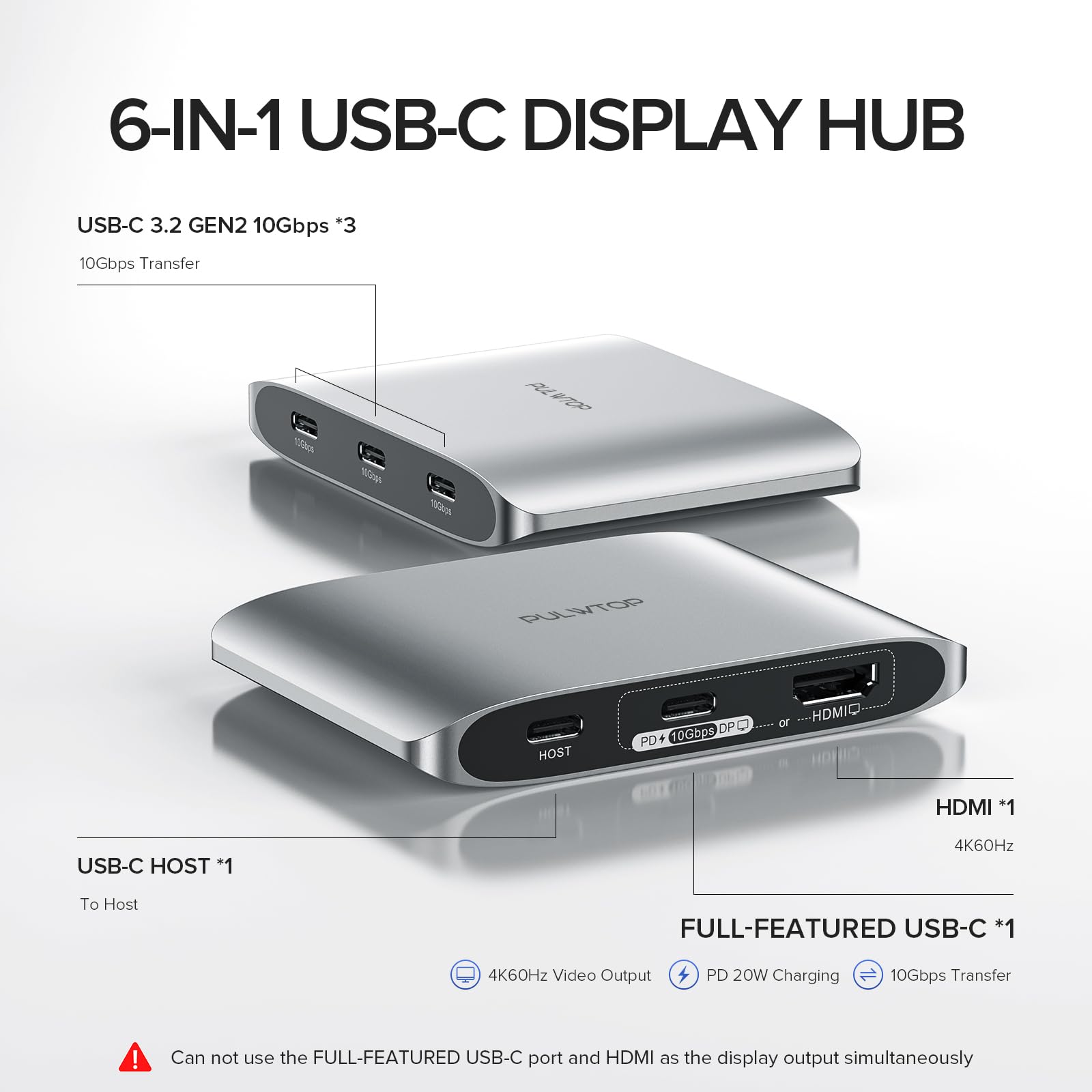 Amazon.com: PULWTOP 6-in-1 USB C Hub with 4K HDMI,3 USBC 10 Gbps