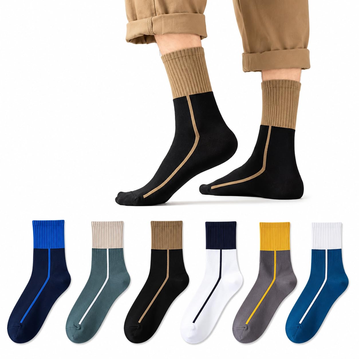 Men's Premium Cotton Crew Socks | Breathable Athletic Sports Long Socks with Graphic Text | Cool Hip Hop Streetwear Striped Calf Length Socks Combo - Pack of 6 Pairs (Multicolor)-picture-17