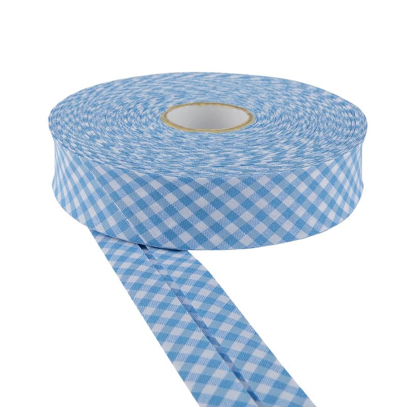 DLF 30mm Cotton Gingham Bias Binding Tape |Double Fold– 5m & 25m Options |Soft Edging for Sewing, Bunting, Crafts, Quilting, Piping & Garment Finishing(Pale Blue, 25m)