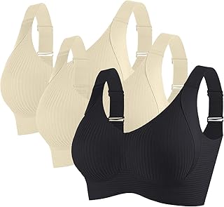 3 Pack of Wireless Bras for Women 2025 Adjustable Push Up Bra Ribbed Full Coverage Plus Size Sports Bralette