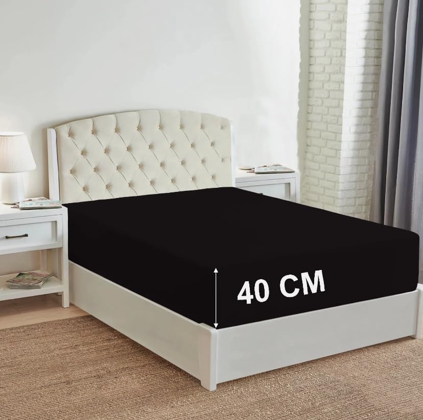 Night Zone Fitted Bed Sheet 180 Thread Count Percale 16" (40CM) Extra Deep Non Iron Fitted Sheet (Super King, Black) — image 1