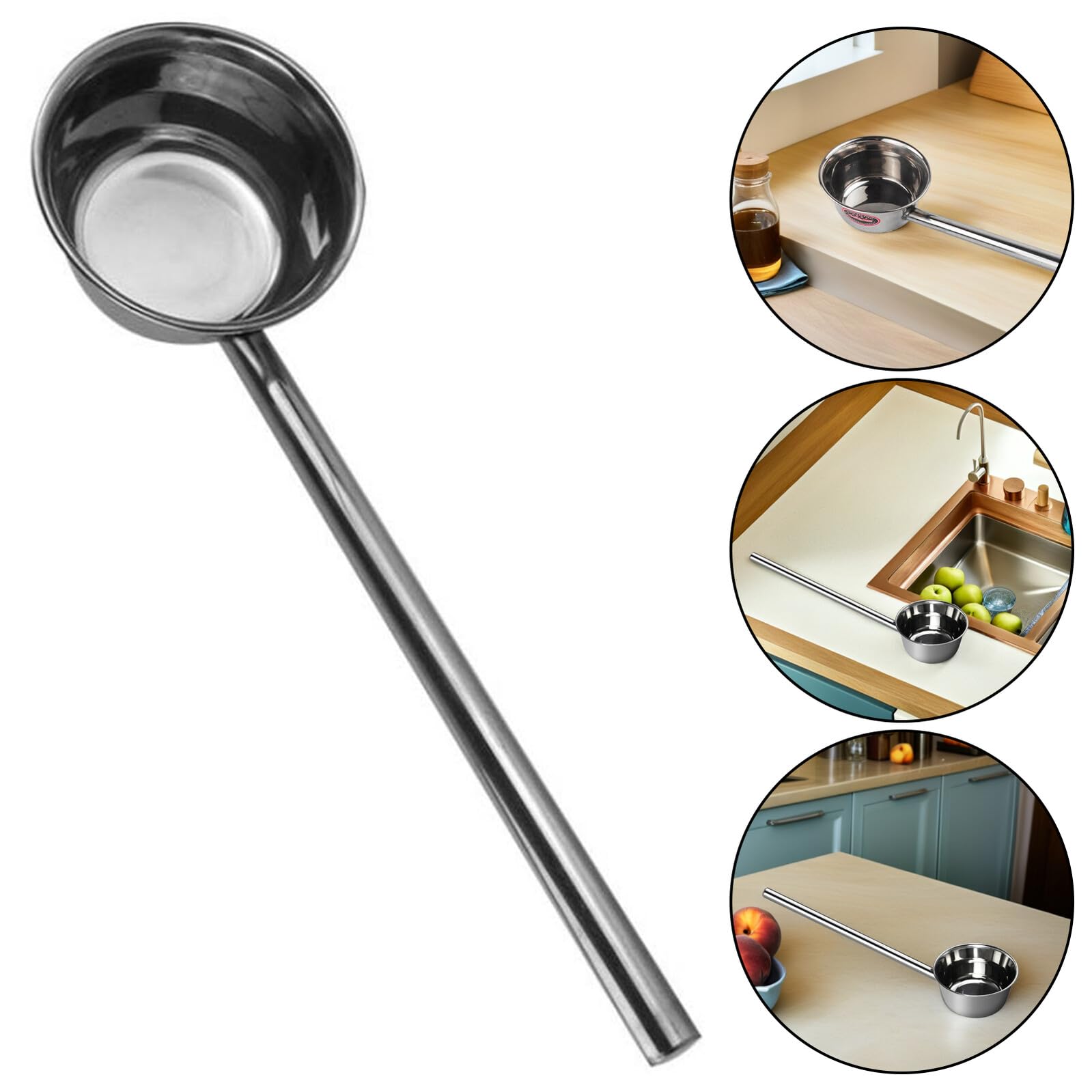 Vaguelly Cucharón de agua de mango de 58 cm de largo, de acero inoxidable, para riego de jardín, cucharón de agua grande, cuchara de sopa, cuchara de aceite, cucharón de cocina
