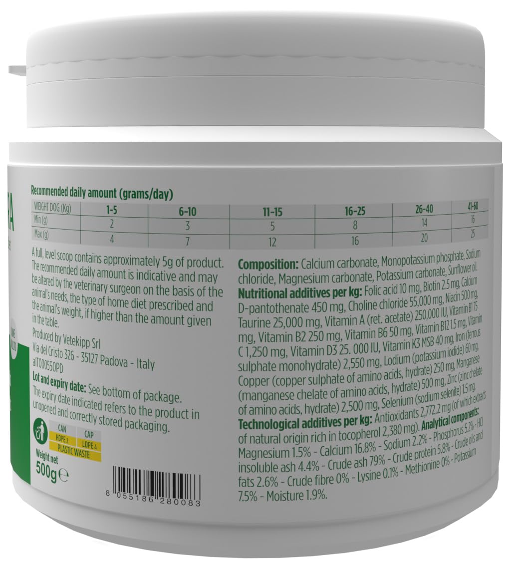 V-INTEGRA Cane Adulto (Erwachsener Hund) - Komplettes Vitamin- und mineralstoffreiches Ergänzungsfuttermittel für Heim-Diät - und Barf-Ernährung von Erwachsener Hunden - 500g - Made in Italy