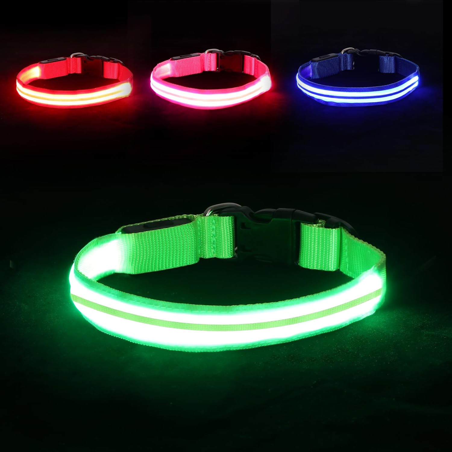 Collar LED Recargable para Perro, Ajustable 15-19 pulg, Verde