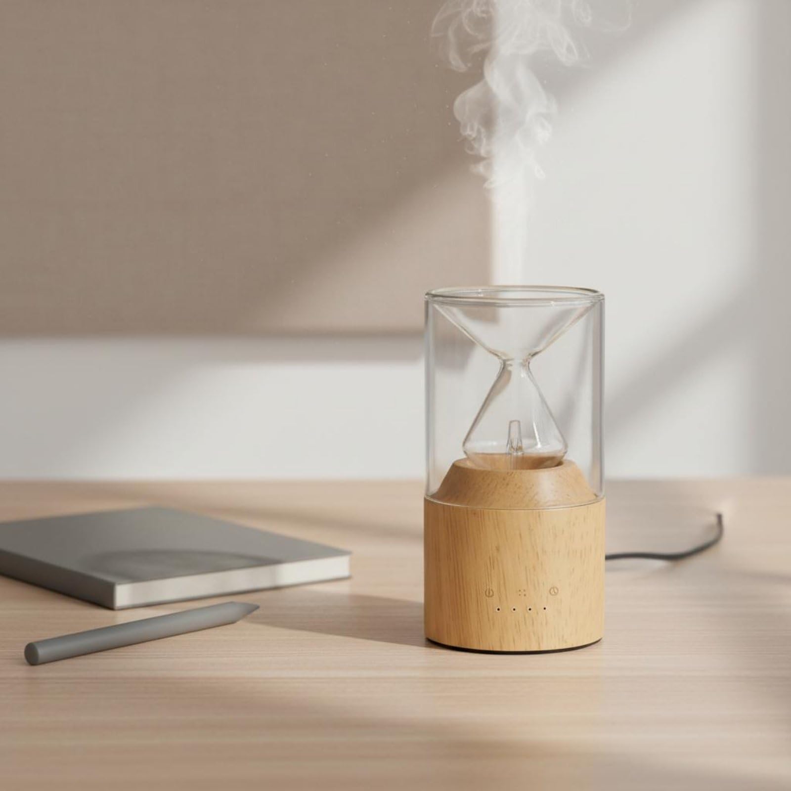 Aroma Nebulizzatore Diffusore Umidificatore Vaporizzatore con Diffusione Rapida 11-20㎡ Tecnologia a Freddo Senza Acqua Vetro E Legno di Pregio Luce a, Verde, Base Scura+Batteria