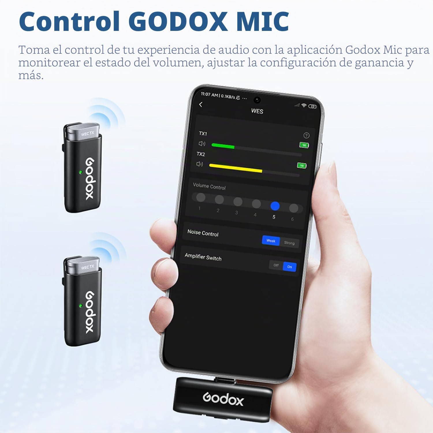 GODOX WES2 KIT2 Micrófono Lavalier inalámbrico, certificado MFi, reducción de ruido ENC, grabación profesional de 48 kHz/16 bits, alcance de 200 m, transmisor 2 en 1, compatible con tipo C (WES2 KIT2)