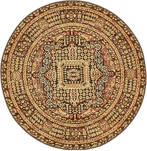Rugs.com Amina Collection Rug – 3' Round Brown Flatweave Rug Perfect for Kitchens, Dining Rooms