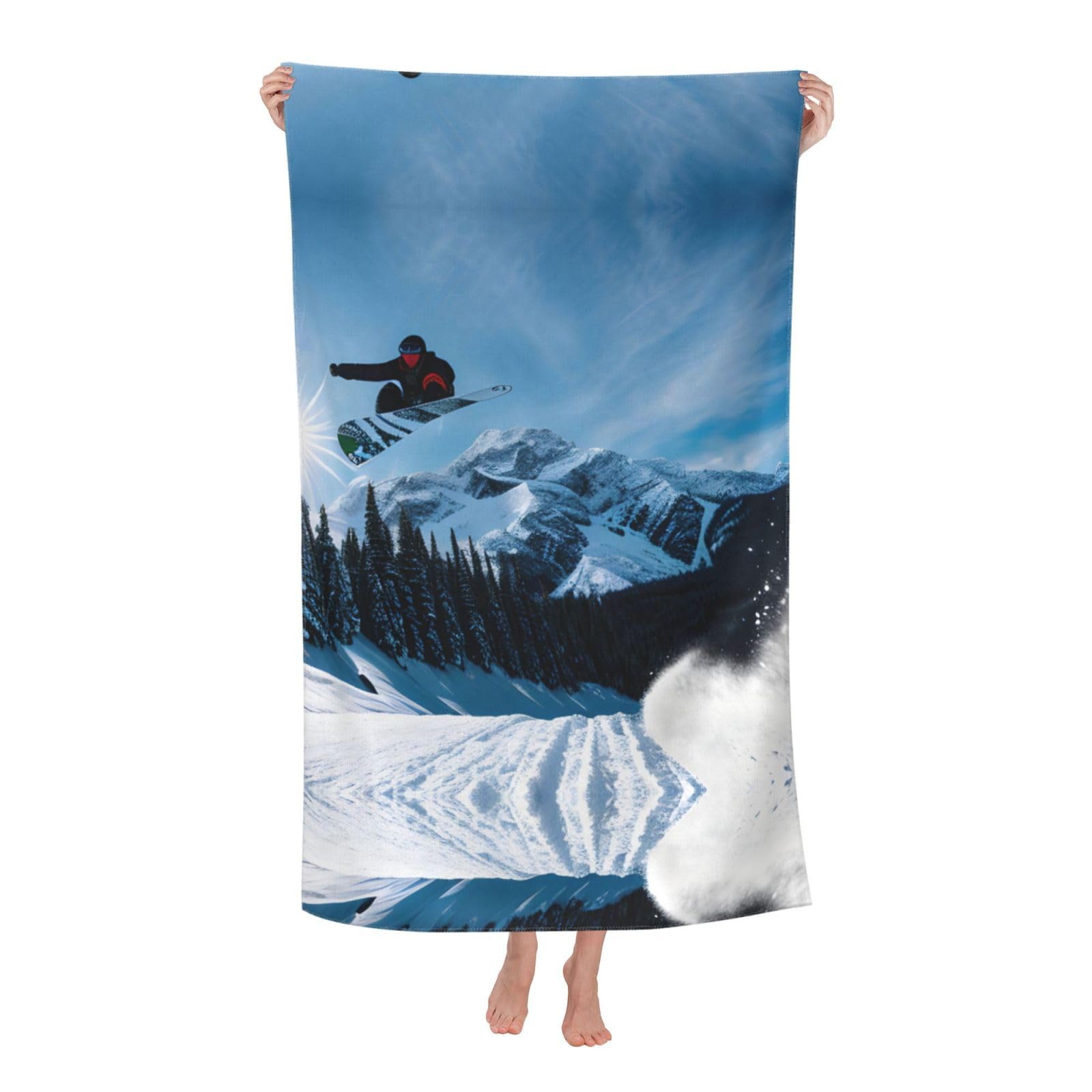 KPXXAQT Snowboarding Print Oversized Adult Beach Towel Quick-Dry Travel Swimming Camping Outdoor Adventures